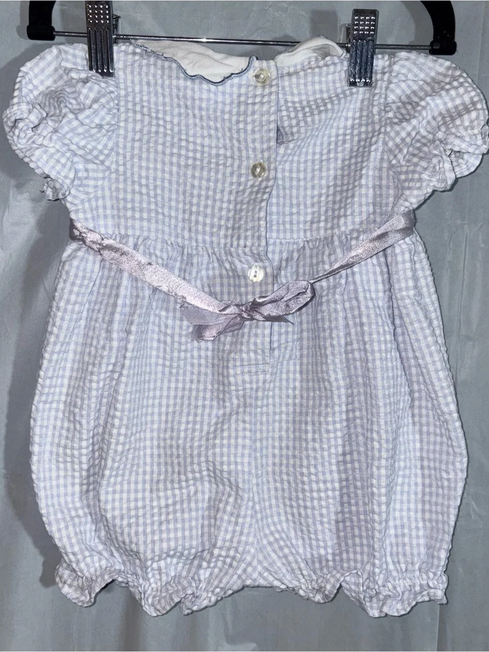 Vintage Retro 90s Americana Baby Girl Blue Gingham Bubble Romper 6/9 Months